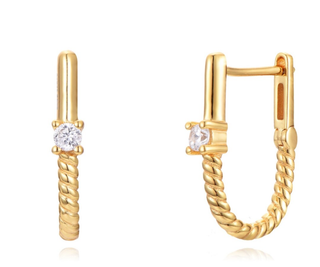 Roped In- Huggie Hoop- Steel 14K Gold