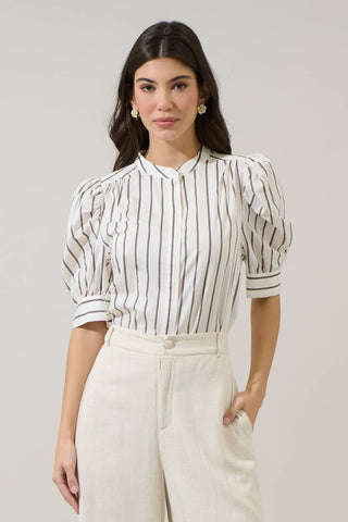 Stephanie Drape Sleeve Top - Grey Striped