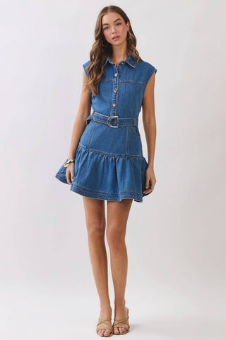 COWGIRLIE Denim Belted Drop Waist Dress