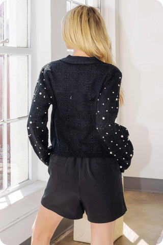 Pretty in Pearls Rhinestone Studded Knit Cardigan
