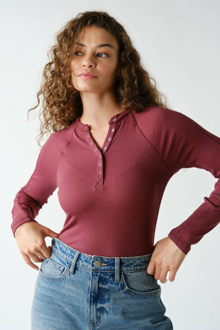 Essential Long-Sleeved Micro-Ribbed Henley Top
