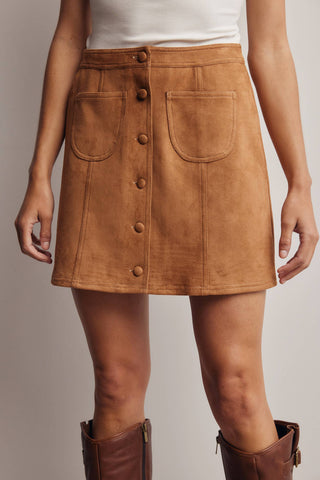 Foxy Faux Suede Button Skirt