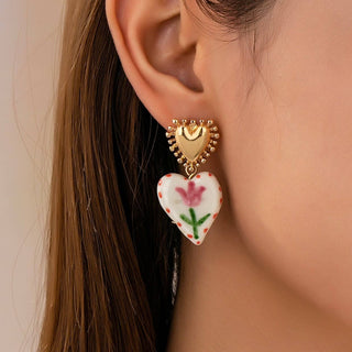 Cherry Heart Ceramic Drop Earrings