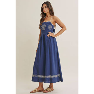 MEDITERRANEAN SUN ARTISAN EMBROIDERY MIDI WITH OPEN BACK