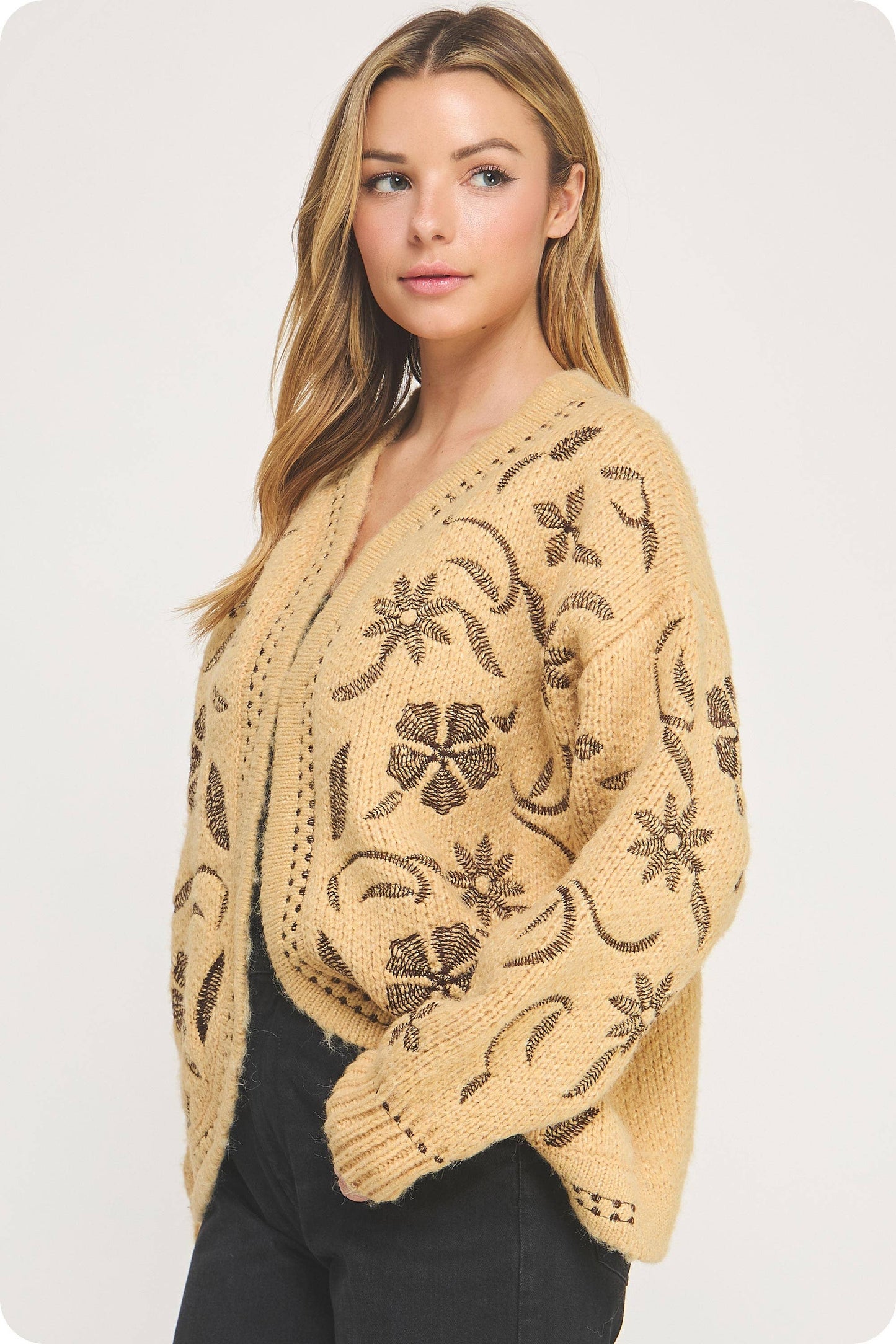 Floral Embroidered Knit Cardigan