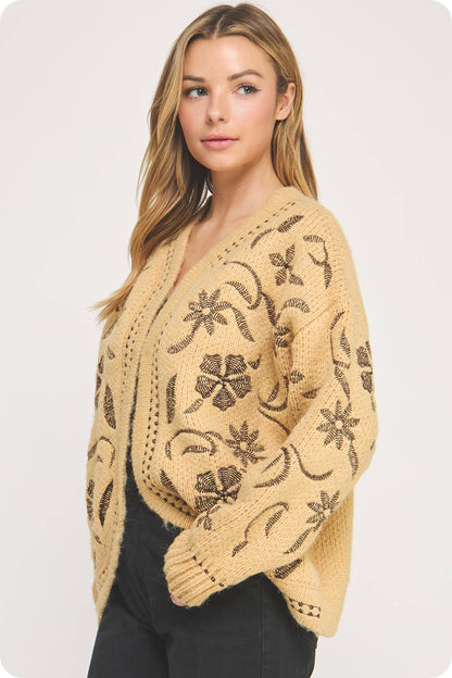 Floral Embroidered Knit Cardigan