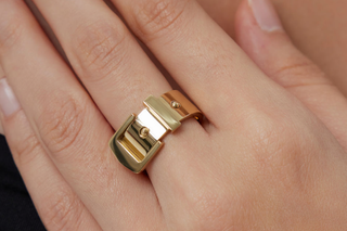 Buckle UP- Stainless Steel Buckle  Ring- 14K Gold/Steel