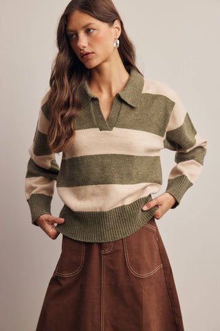 Seriously Striped Collared Knit Sweater