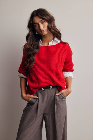 Reva Ribbed Knit Boat Neck Sweater