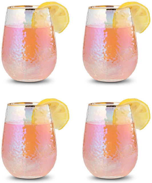 Lustered Iridescent Stemless Wine Glasses 15oz - 4 Set