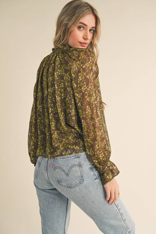 FLORAL LUREX BALLOON SLEEVE TOP