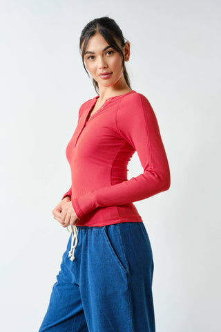 Essential Long-Sleeved Micro-Ribbed Henley Top