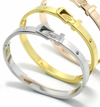  Buckle Bangle Bracelet- Hinged- Stainless Steel - Cuff 