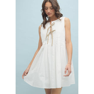 Pleated Bow Mini Dress