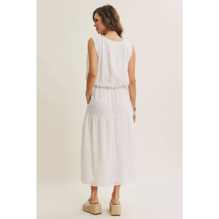 EYELET BUBBLE TOP AND MIDI SKIRT SET