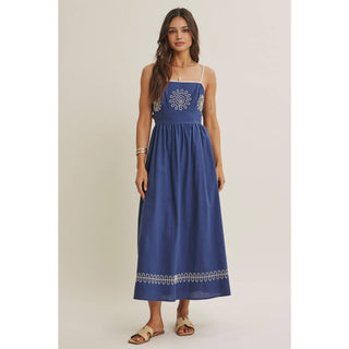 MEDITERRANEAN SUN ARTISAN EMBROIDERY MIDI WITH OPEN BACK