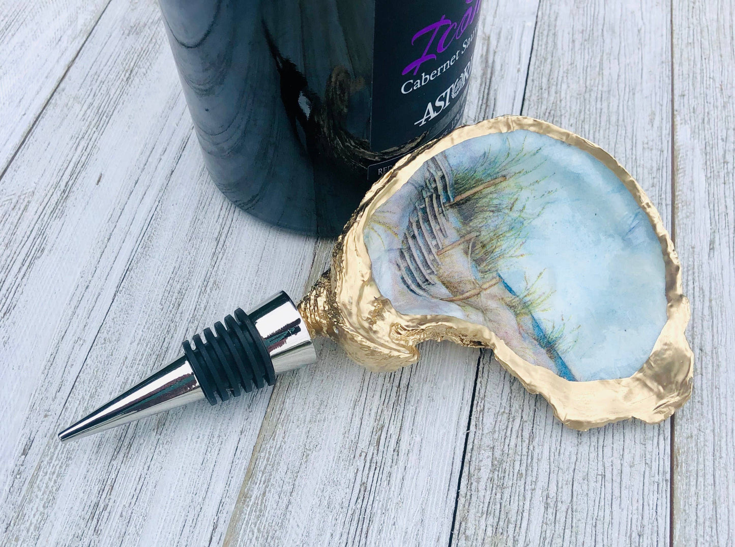 Oyster Shell Wine Stopper-Coastal Dunes