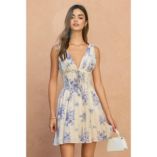 Floral Stripe Plunging Corset Mini Dress