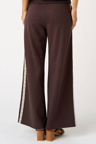 LACE STRIPED ELASTIC WAIST TERRY SWEATPANTS