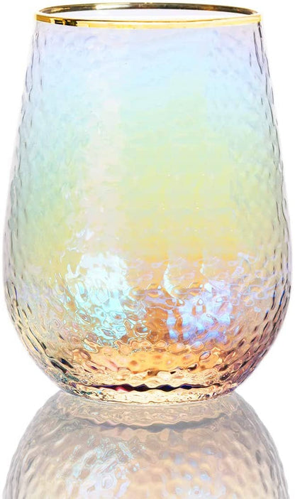 Lustered Iridescent Stemless Wine Glasses 15oz - 4 Set