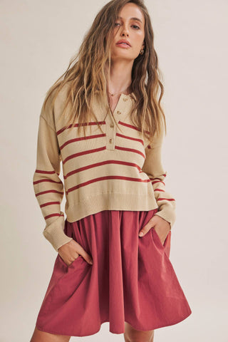SEASIDE BRUNCH STRIPED POLO MINI DRESS