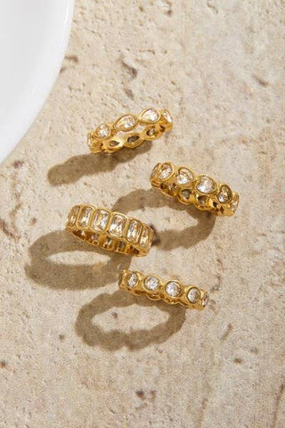 Gold Rhinestone Multi-Shape Eternity Stack Rings