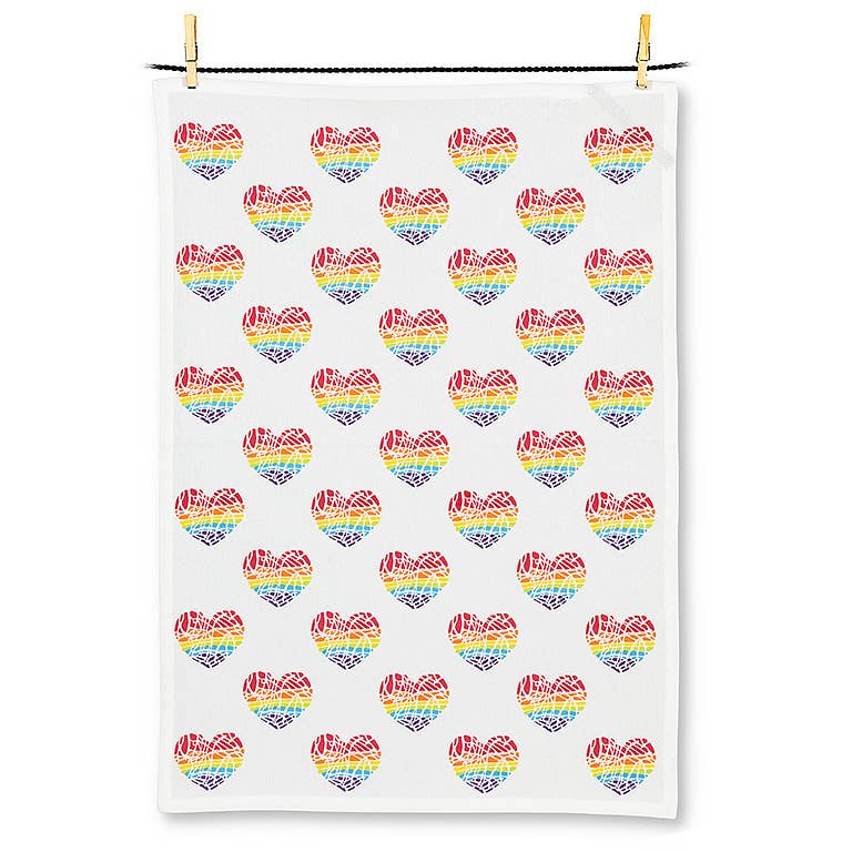 Rainbow Heart Tea Towel-20x28"L