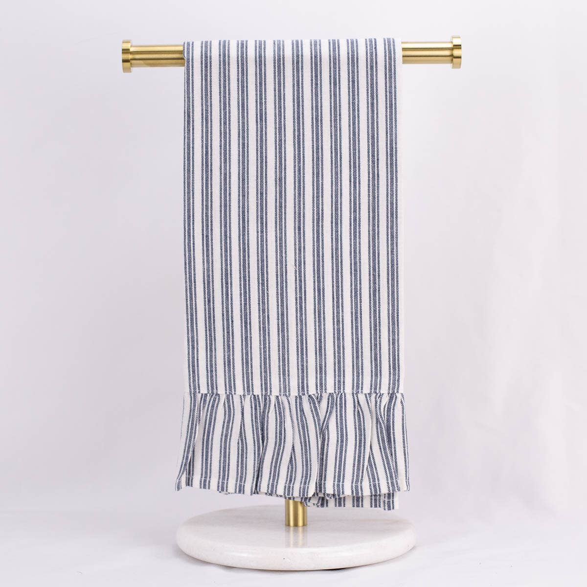 Ticking Stripe Ruffle Hand Towel   Blue Stone/White   20x28