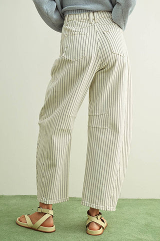 PINSTRIPED PATTERN BARREL PANTS