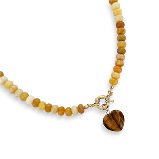 Natural Stone Beaded Necklace with Heart Charm