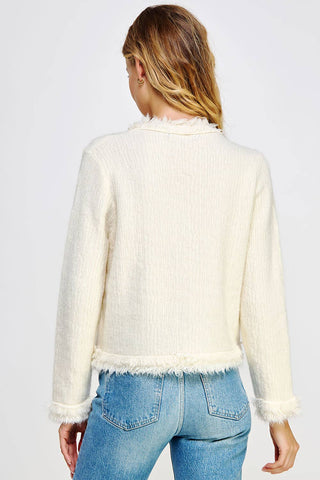 Frayed Trim Textured Cardigan