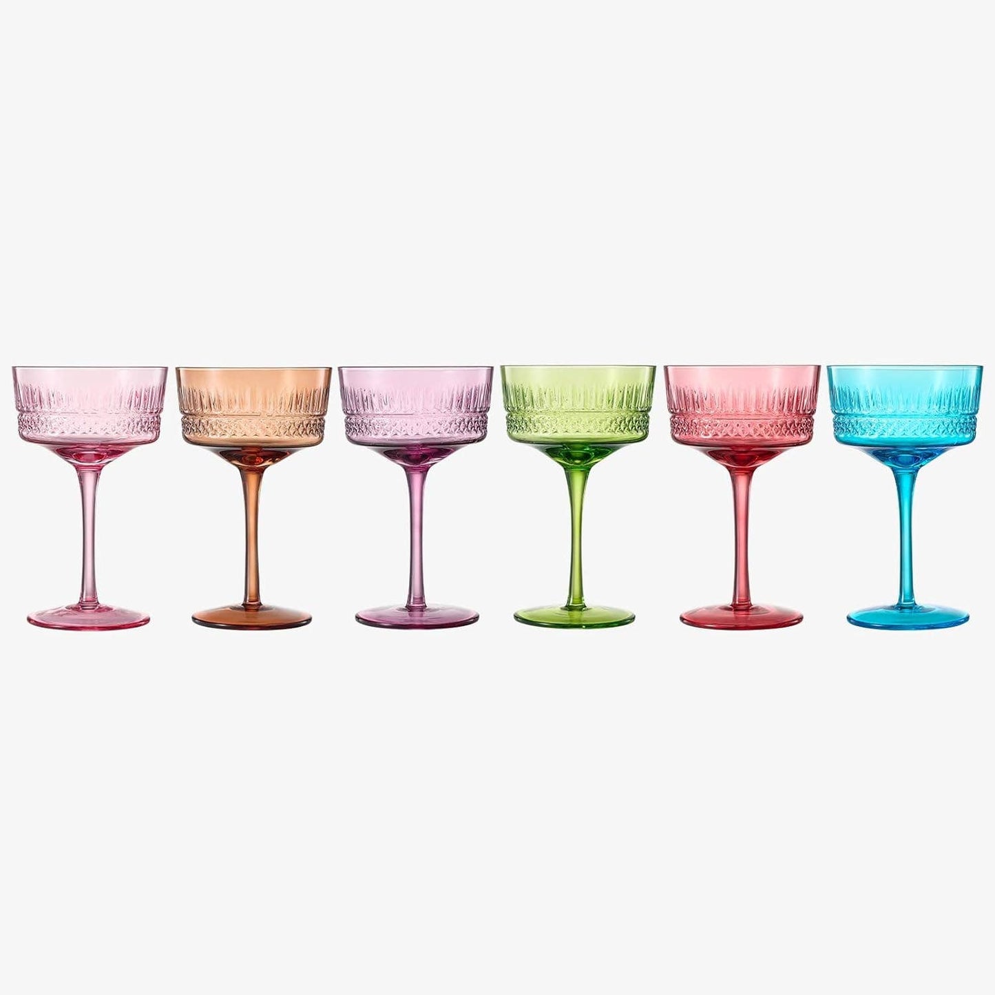 Art Deco Colored Crystal Coupe Glass | Set of 6 | 9.6oz