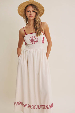 MEDITERRANEAN SUN ARTISAN EMBROIDERY MIDI WITH OPEN BACK