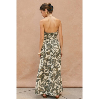 Swaying Palms Strapless Maxi Dress