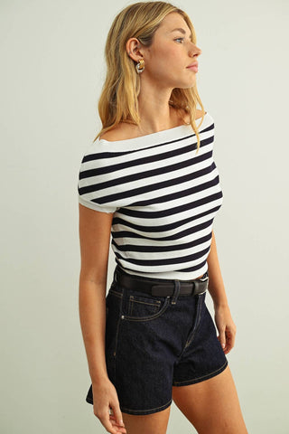 Boat Neck Striped Top