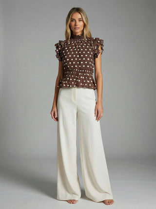 Chestnut Moon Polka Dot Ruffle Blouse