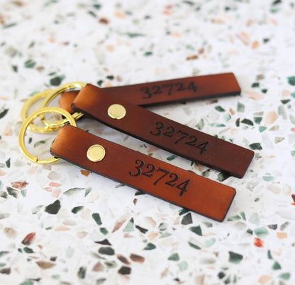 Custom Leather Zip Code Keychain