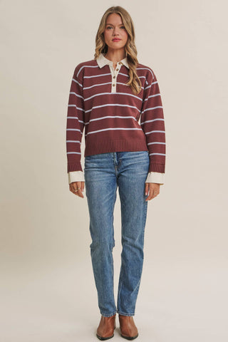 MODERN HERITAGE STRIPE HENLEY SWEATER