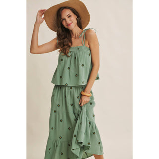 Sunset Field Embroidered Midi Skirt