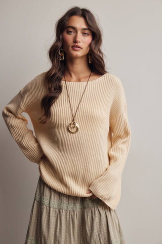 Reva Ribbed Knit Boat Neck Sweater