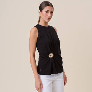 Gathered gold brooch top
