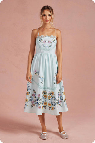 Embroidered Floral Lace Detail Midi Dress