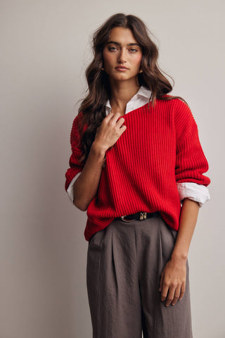 Reva Ribbed Knit Boat Neck Sweater