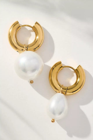 Chubby Natural Pearl PVD Hoop Earring- Waterproof