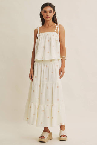 Sunset Field Embroidered Midi Skirt