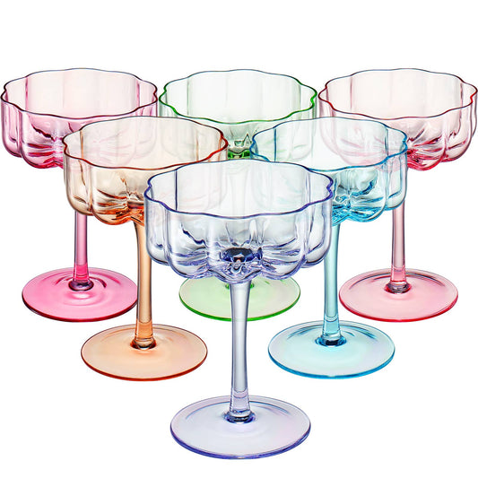 Flower Vintage Wavy Glass Coupes | Set of 6 | 7 OZ