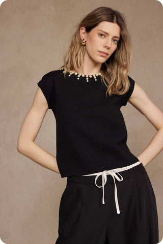 Genevieve Pearl Trim Sweater