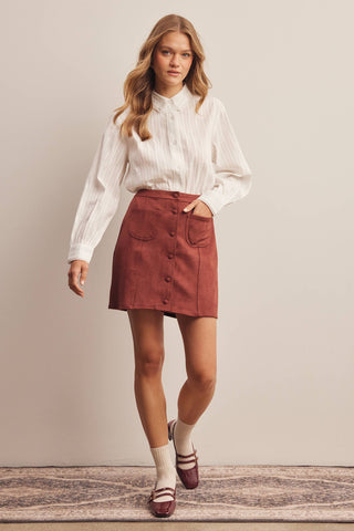 Foxy Faux Suede Button Skirt