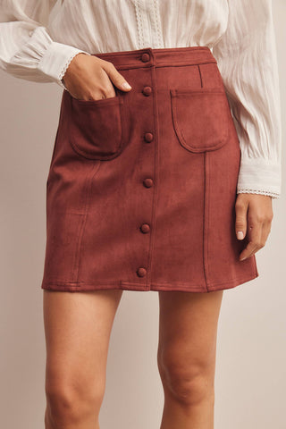 Foxy Faux Suede Button Skirt