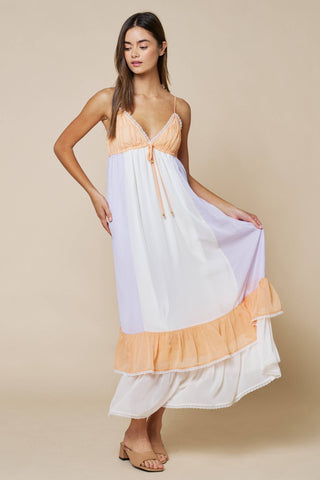 Color Block Ruffled Maxi Dress